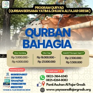 Ingin ibadah qurban tahun ini lebih bermakna? Ikuti program Qurban Yatim Dhuafa Gresik bersama Panti Asuhan Al-Fajar.